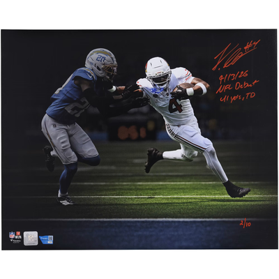 Jeremiyah Love Arizona Cardinals Autographed Fanatics Authentic 16" x 20" NFL Debut Stiff Arm Touchdown Spotlight Photograph with Multiple Inscriptions - Limited Edition of 10