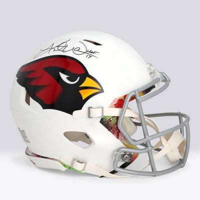 Kurt Warner Arizona Cardinals Autographed Fanatics Authentic Riddell Speed Authentic Helmet with "HOF 17" Inscription - Art by Shawn Voelker - NF70444449