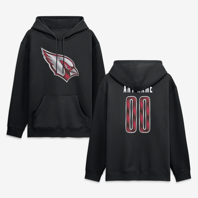 Arizona Cardinals Big & Tall Metallic Mascot Personalized Name & Number Hoodie - Black