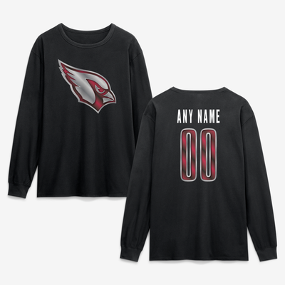 Arizona Cardinals  Metallic Mascot Personalized Name & Number Long Sleeve T-Shirt - Black