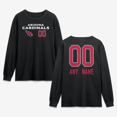 Arizona Cardinals  Touchdown Wordmark Personalized Name & Number Long Sleeve T-Shirt - Black