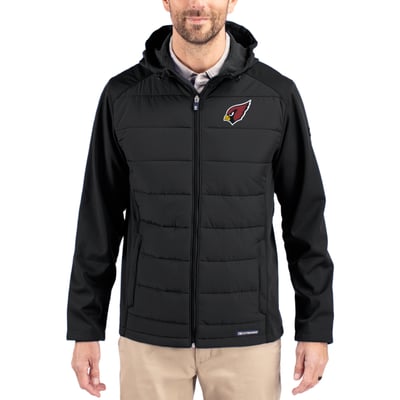 Arizona Cardinals Cutter & Buck  Evoke PrimaLoft Hybrid Eco Softshell Recycled Full-Zip Hooded Jacket - Black