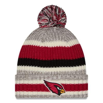 Arizona Cardinals New Era Stripe Cuff Knit Hat with Pom - Cardinal/Gray