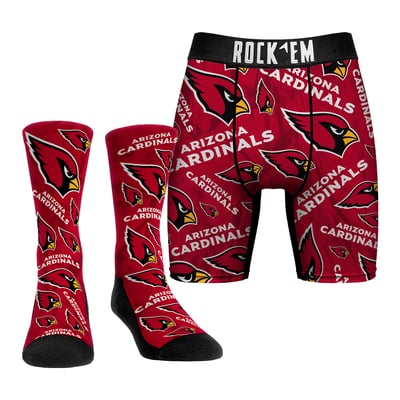  Arizona Cardinals Rock Em All-Over Logo Underwear and Crew Socks Combo Pack