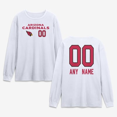 Arizona Cardinals  Touchdown Wordmark Personalized Name & Number Long Sleeve T-Shirt - White