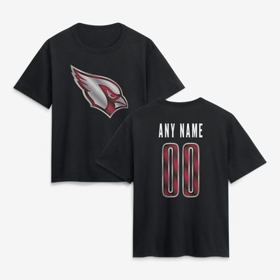 Arizona Cardinals Women's Metallic Mascot Personalized Name & Number T-Shirt - Black