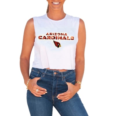 Arizona Cardinals FABGATING by Cuce Women's Sequin Cropped Tank Top - White