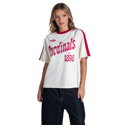  Arizona Cardinals The Wild Collective Women's Stripe Drop Shoulder T-Shirt - Cream