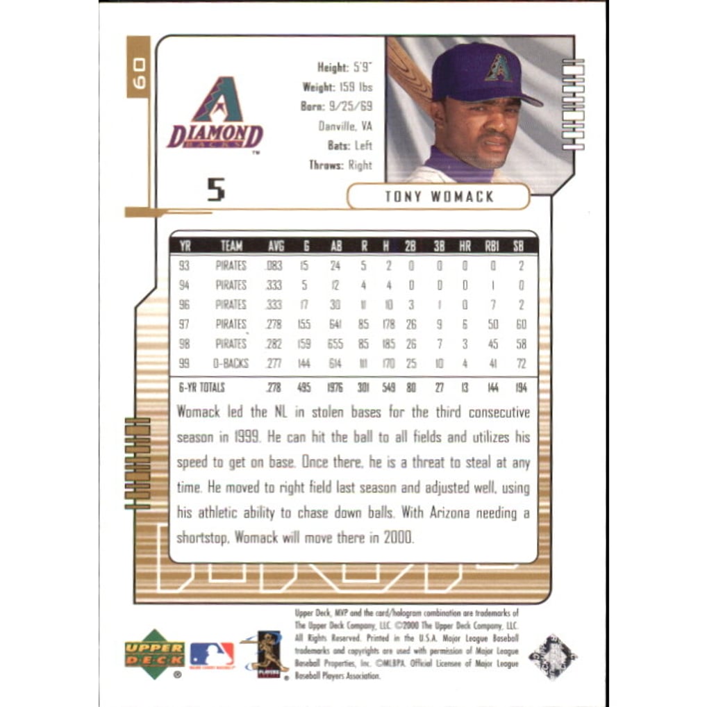 2000 Upper Deck MVP Gold Script #60 Tony Womack