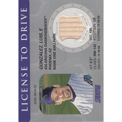 2003 Stadium Club License to Drive Bat Relics #LG Luis Gonzalez