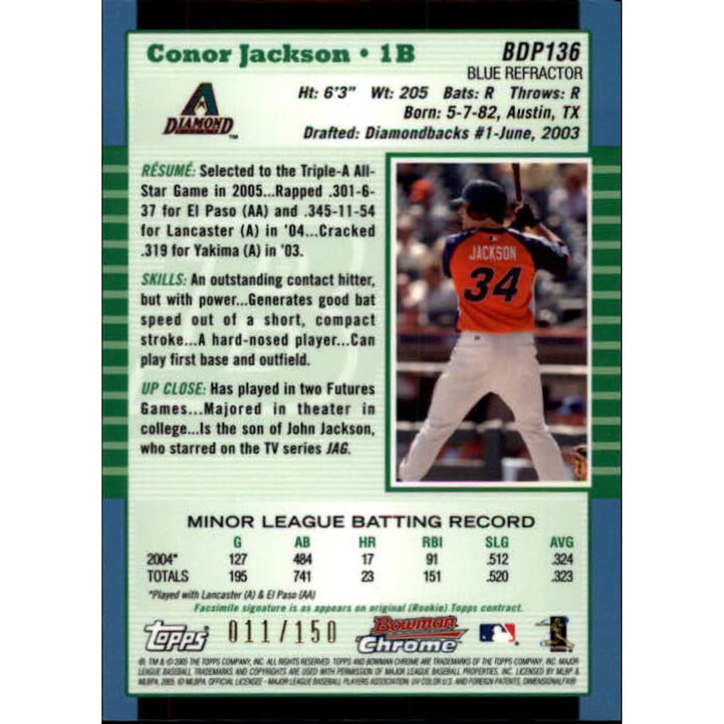 2005 Bowman Chrome Draft Blue Refractors #BDP136 Conor Jackson PROS