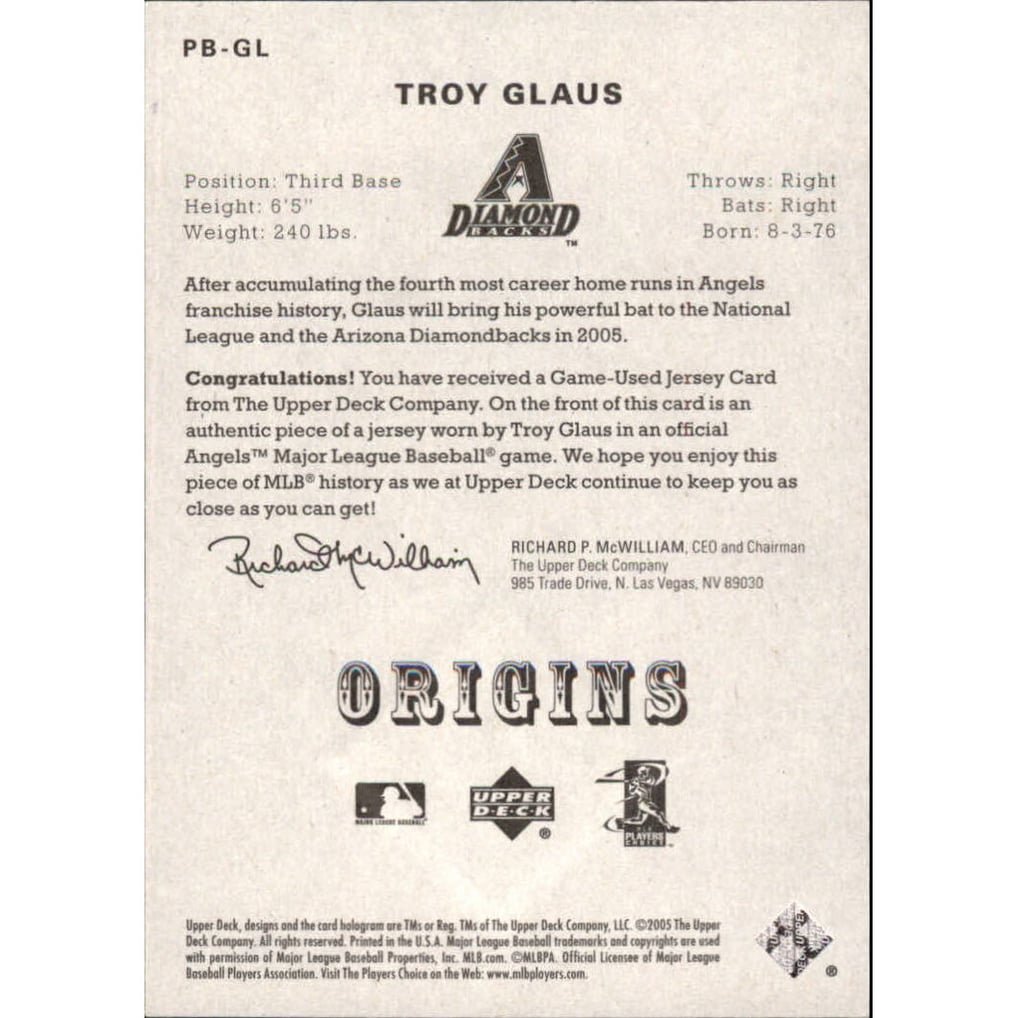 2005 Origins Materials Jersey #GL Troy Glaus