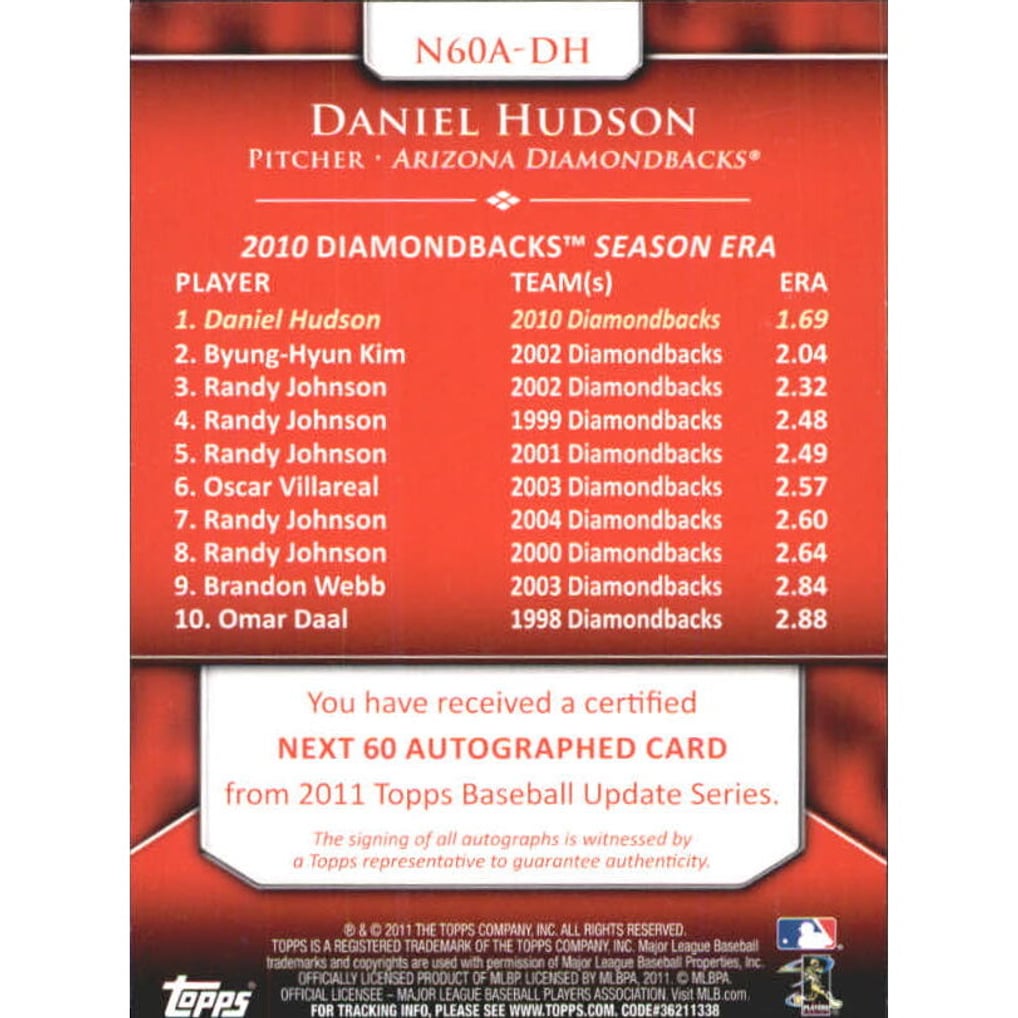 2011 Topps Update Next 60 Autographs #DH Daniel Hudson