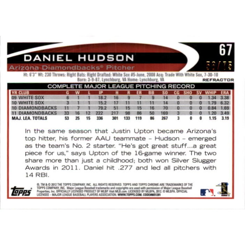 2012 Topps Chrome Sepia Refractors #67 Daniel Hudson