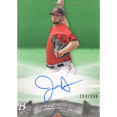 2014 Bowman Platinum Prospect Autographs Green Refractors #APJB Jake Barrett