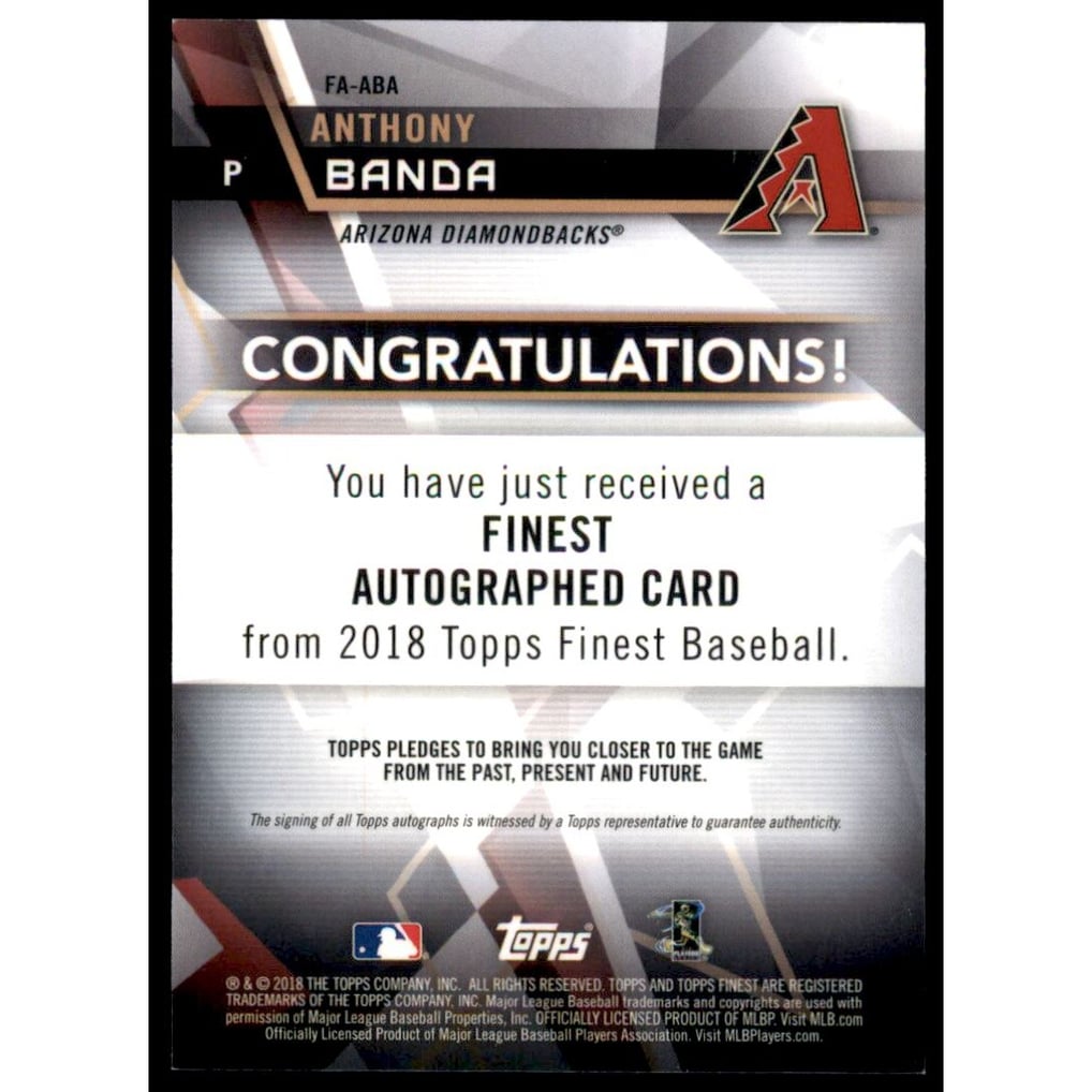 2018 Finest Autographs Gold Refractors #FAABA Anthony Banda