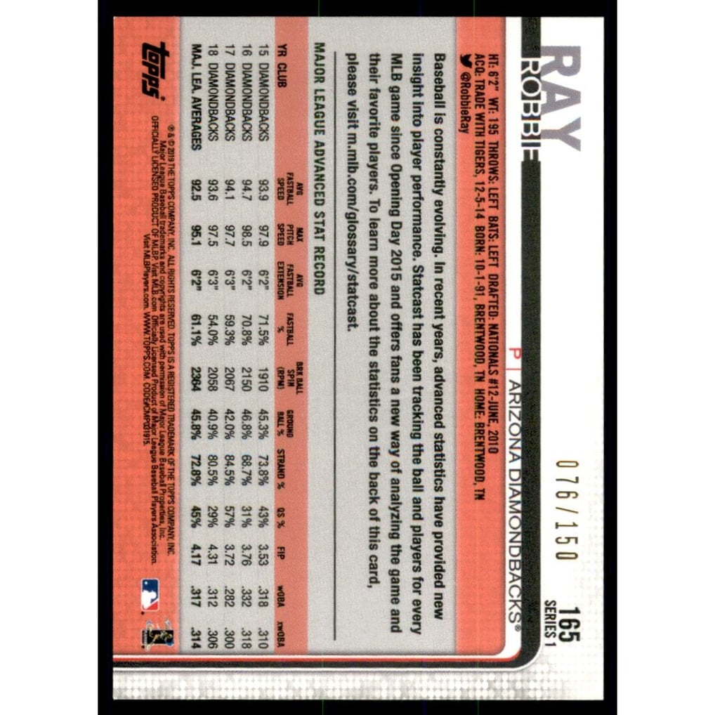 2019 Topps Advanced Stats #165 Robbie Ray