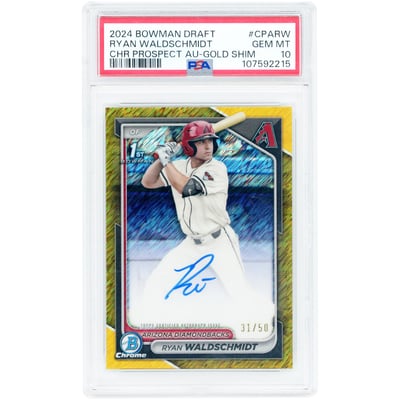 Ryan Waldschmidt Arizona Diamondbacks Autographed 2024 Bowman Draft Chrome Prospect Gold Shimmer Refractor #CPA-RW #31/50 PSA Authenticated 10 Card