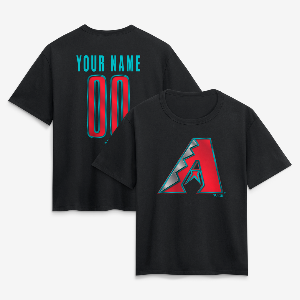 Arizona Diamondbacks Women's Metallic Mascot Personalized Name & Number T-Shirt - Black