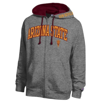 Arizona State Sun Devils Champion Arch Logo Full-Zip Fleece Hoodie - Heather Charcoal