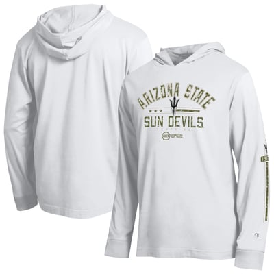  Arizona State Sun Devils Champion Operation Hat Trick Sleeve Line Hooded Long Sleeve T-Shirt - White