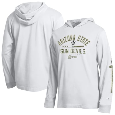  Arizona State Sun Devils Champion Operation Hat Trick Sleeve Line Hooded Long Sleeve T-Shirt - White