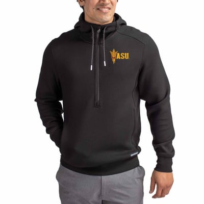  Arizona State Sun Devils Cutter & Buck Roam Recycled Buttery Soft Knit Half-Zip Hoodie - Black