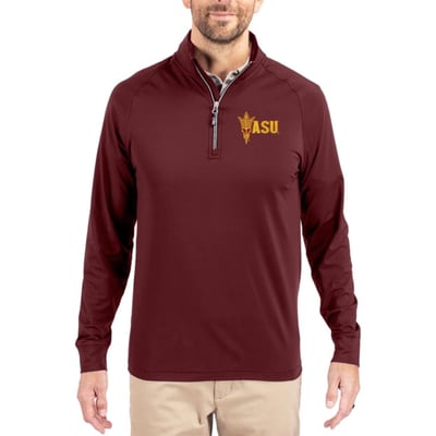  Arizona State Sun Devils Cutter & Buck Soft Knit Stretch Raglan Quarter-Zip Pullover - Maroon