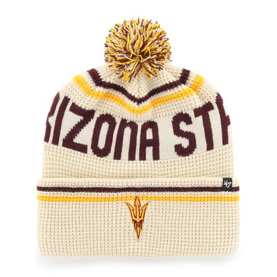  Arizona State Sun Devils '47 Unisex Quattrle Waffle Cuffed Knit Hat with Pom - Cream