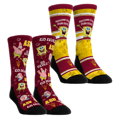  Arizona State Sun Devils Rock Em Unisex SpongeBob SquarePants Two-Pack Crew Socks Set - Maroon