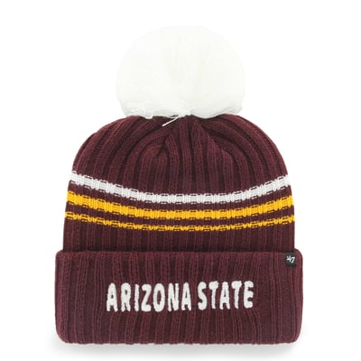  Arizona State Sun Devils '47 Women's Seasonal Fuzzy Script Big Pom Knit Hat - Maroon