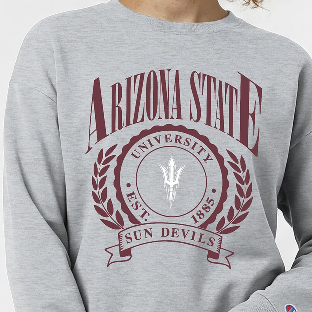  Arizona State Sun Devils Champion Women's Academic Crest Powerblend Crewneck Sweatshirt - Heather Gray