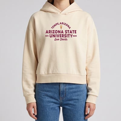 Arizona State Sun Devils Uscape Apparel Women's Banner Cropped Washed Hoodie - Cream