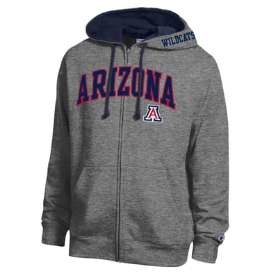 Arizona Wildcats Champion Arch Logo Full-Zip Fleece Hoodie - Heather Charcoal