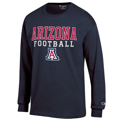 Arizona Wildcats Champion Football Stack Long Sleeve T-Shirt - Navy