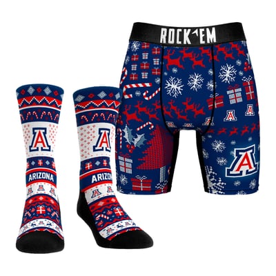  Arizona Wildcats Rock Em Holiday Tacky Sweater Underwear and Crew Socks Combo Pack - Blue