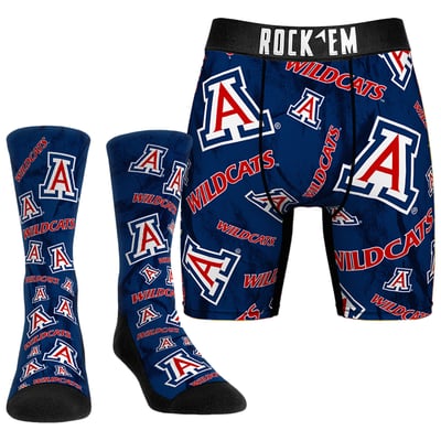  Arizona Wildcats Rock Em Socks All-Over Underwear and Crew Socks Combo Pack