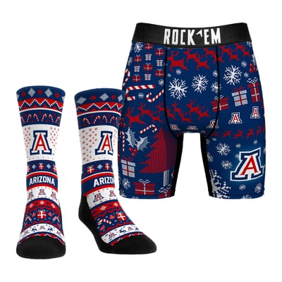  Arizona Wildcats Rock Em Socks Holiday Tacky Sweater Underwear and Crew Socks Combo Pack - Blue