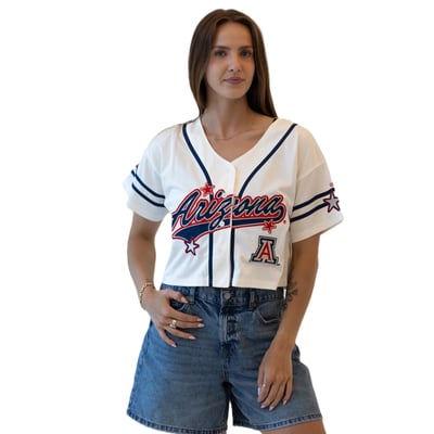 Arizona Wildcats Gameday Social Women's Cropped Patch Baseball Fashion Jersey - Off White