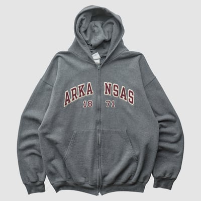 Arkansas Razorbacks Champion 2000s Hooded Full Zip Sweatshirt - Dark Heather Gray - S by Fanatics Real Vintage