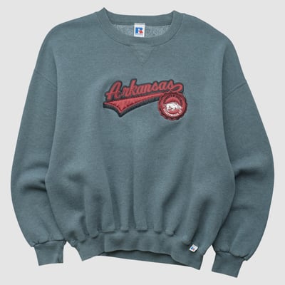 Arkansas Razorbacks Russell 2000s Pullover Sweatshirt - Dark Heather Gray - M by Fanatics Real Vintage
