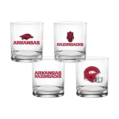  Arkansas Razorbacks Indigo Falls Core 4-Pack Collectors Rocks Glass Set