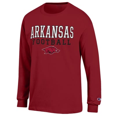 Arkansas Razorbacks Champion Football Stack Long Sleeve T-Shirt - Cardinal