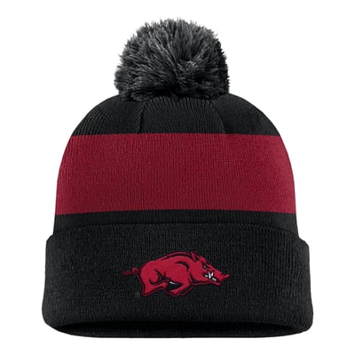 Arkansas Razorbacks Nike Primetime Logo Stripe Knit Hat with Pom - Black