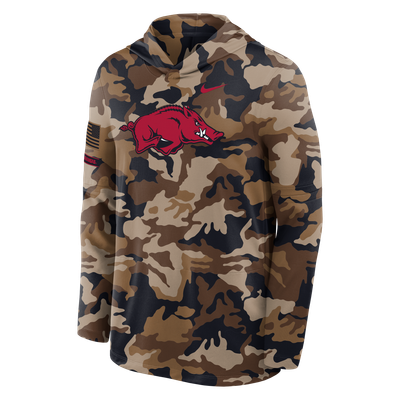 Arkansas Razorbacks Nike 2026 Military Appreciation Dri-FIT Hooded Long Sleeve T-Shirt - Camo