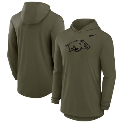 Arkansas Razorbacks Nike Dri-FIT Military Long Sleeve Hooded T-Shirt - Olive