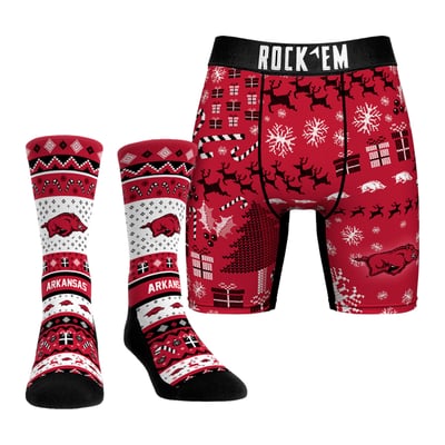 Arkansas Razorbacks Rock Em Holiday Tacky Sweater Underwear and Crew Socks Combo Pack - Red