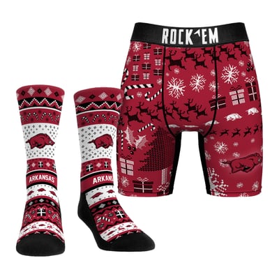  Arkansas Razorbacks Rock Em Holiday Tacky Sweater Underwear and Crew Socks Combo Pack - Red