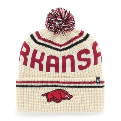  Arkansas Razorbacks '47 Unisex Quattrle Waffle Cuffed Knit Hat with Pom - Cream