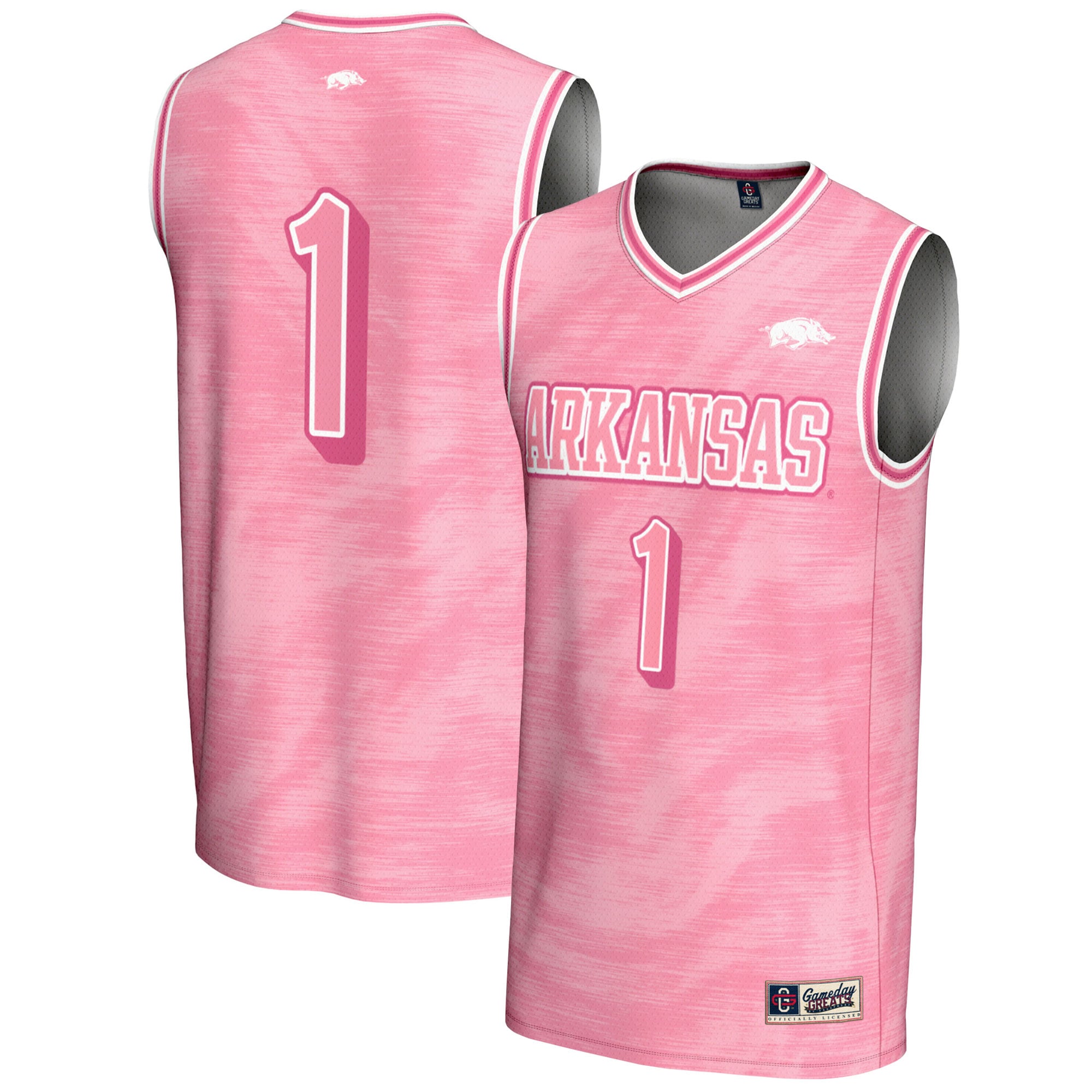 Arkansas Razorbacks GameDay Greats Unisex Lightweight Basketball Jersey - Pink - angle 2
